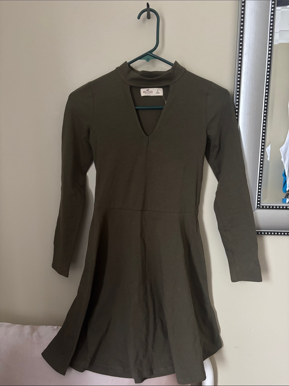 Hollister Olive Green Long Sleeve Skater Dress